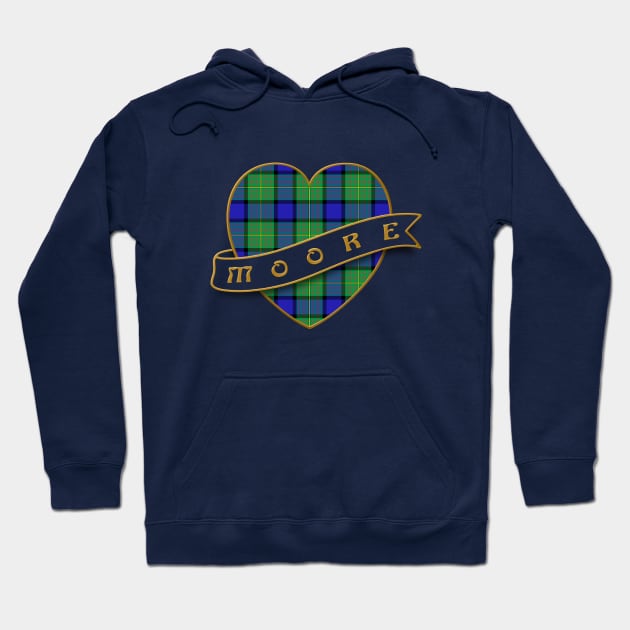 The MOORE Family Tartan - Retro Heart & Ribbon Family Insignia Hoodie by Plaidify